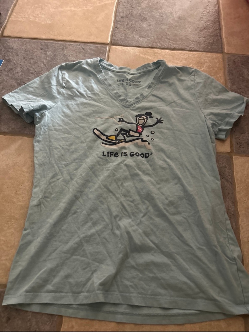 Life Is Good Light Blue Surf Graphic V-Neck Coverup Tee